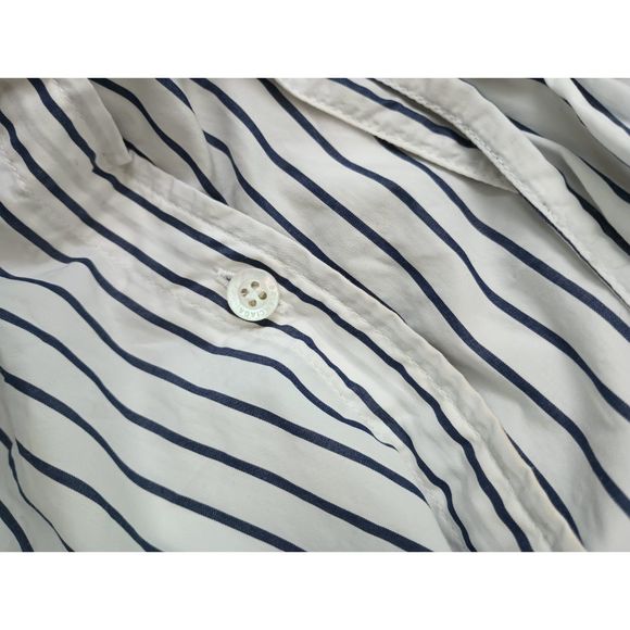 Balenciaga Women's Bow Detail Striped White Navy Blue Button Up Shirt Size 40 - Picture 11 of 11